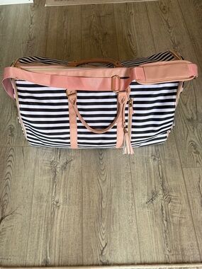 Carry-on Garment/Duffel Black & White Weekender Tote with Pink Trim
